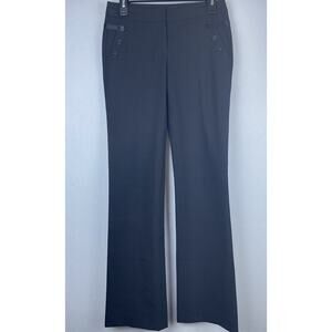 Theory Sz 0 Auriol Sailor Button Pockets Silk Trim Black Flare Wool Dress Pants